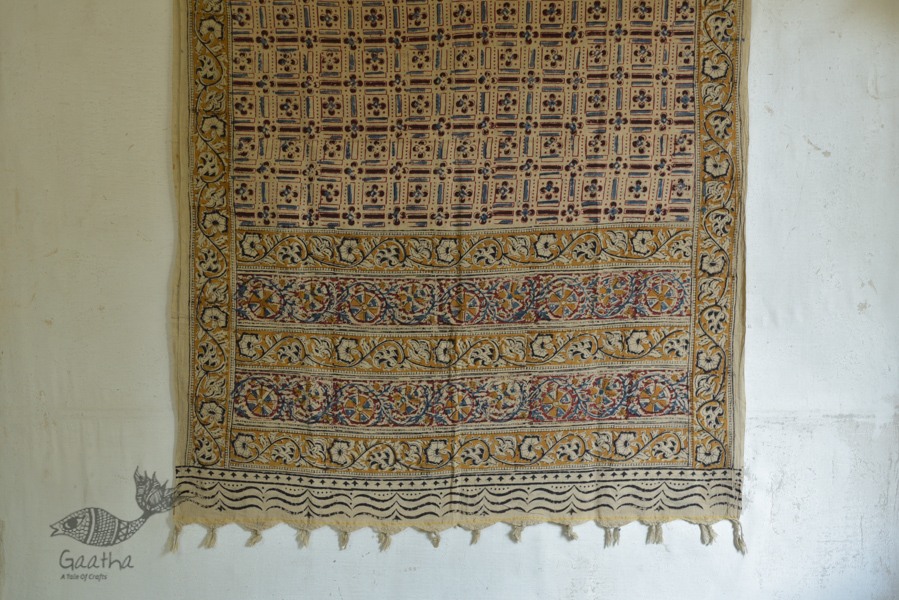 Kalamkari block printed cotton dupatta