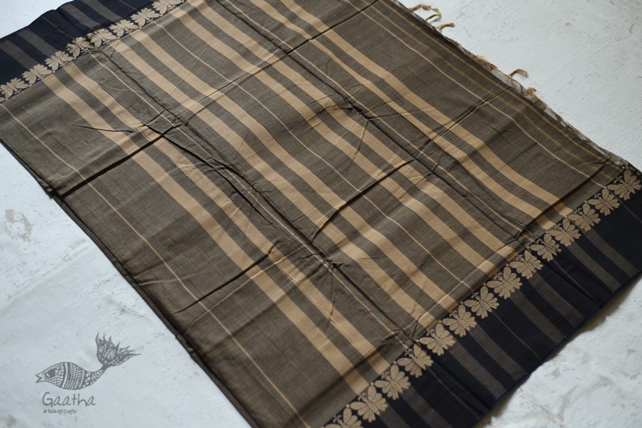 Plain Handloom south cotton saree - black 