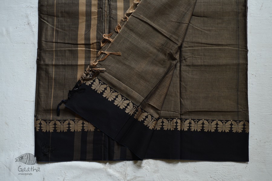 Plain Handloom south cotton saree - black 