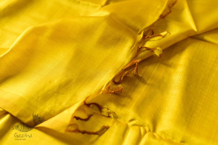 shop Yellow Silk Saree With Ikat Silk Blouse Piece