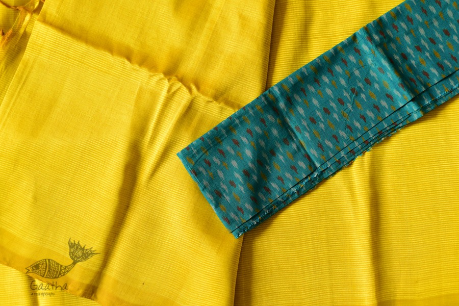 shop Yellow Silk Saree With Ikat Silk Blouse Piece