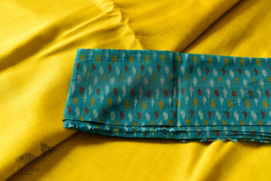 shop Yellow Silk Saree With Ikat Silk Blouse Piece