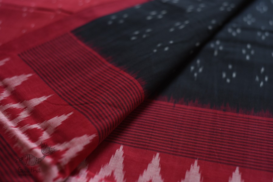 shop Pure Cotton Ikat Red & Black Saree