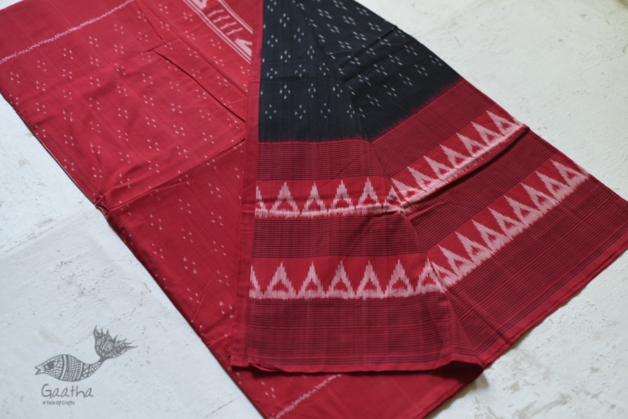 shop Pure Cotton Ikat Red & Black Saree