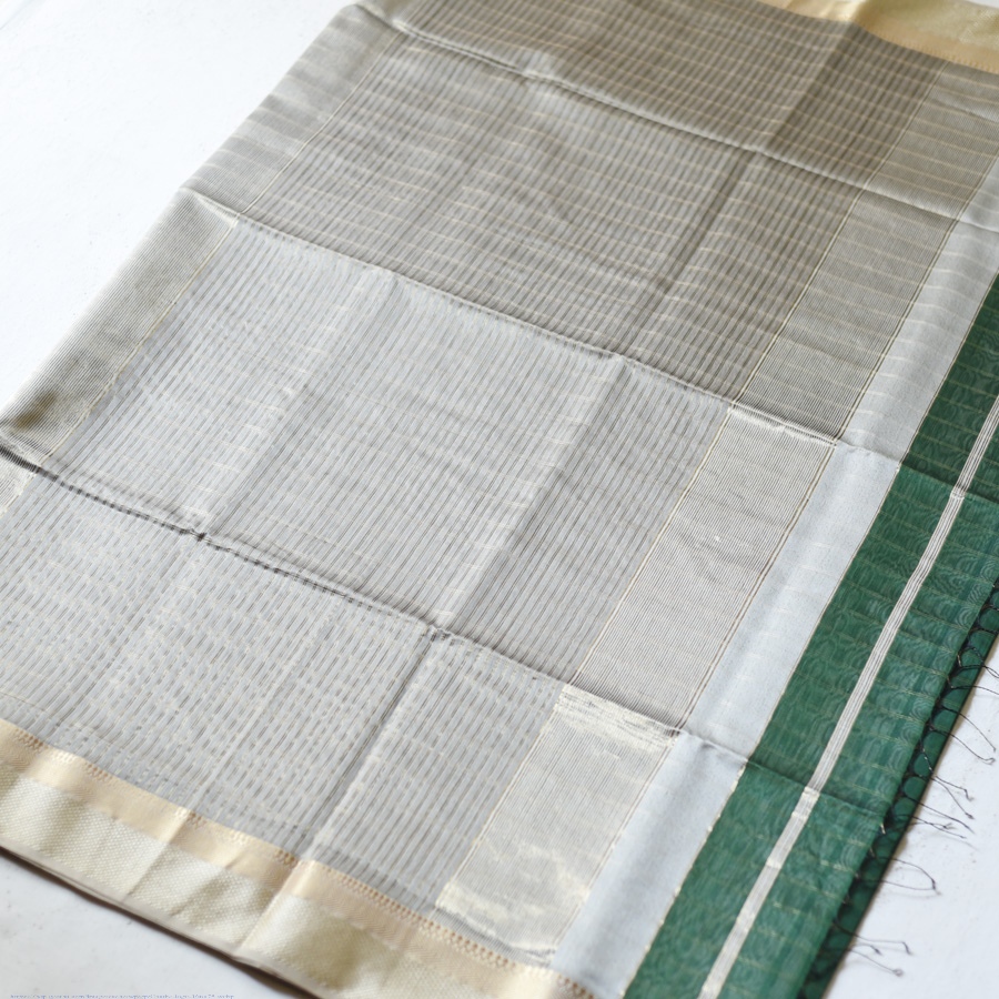 buy Bottle green Maheshwari pure silk saree antique gold zari weave, Gaatha collection