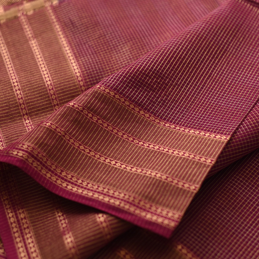 buy Handwoven Maheshwari Checks Saree ~ Purple