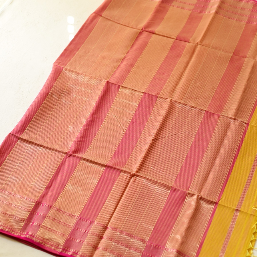 buy Handloom Maheshwari Self Stripe Saree - Yellow
