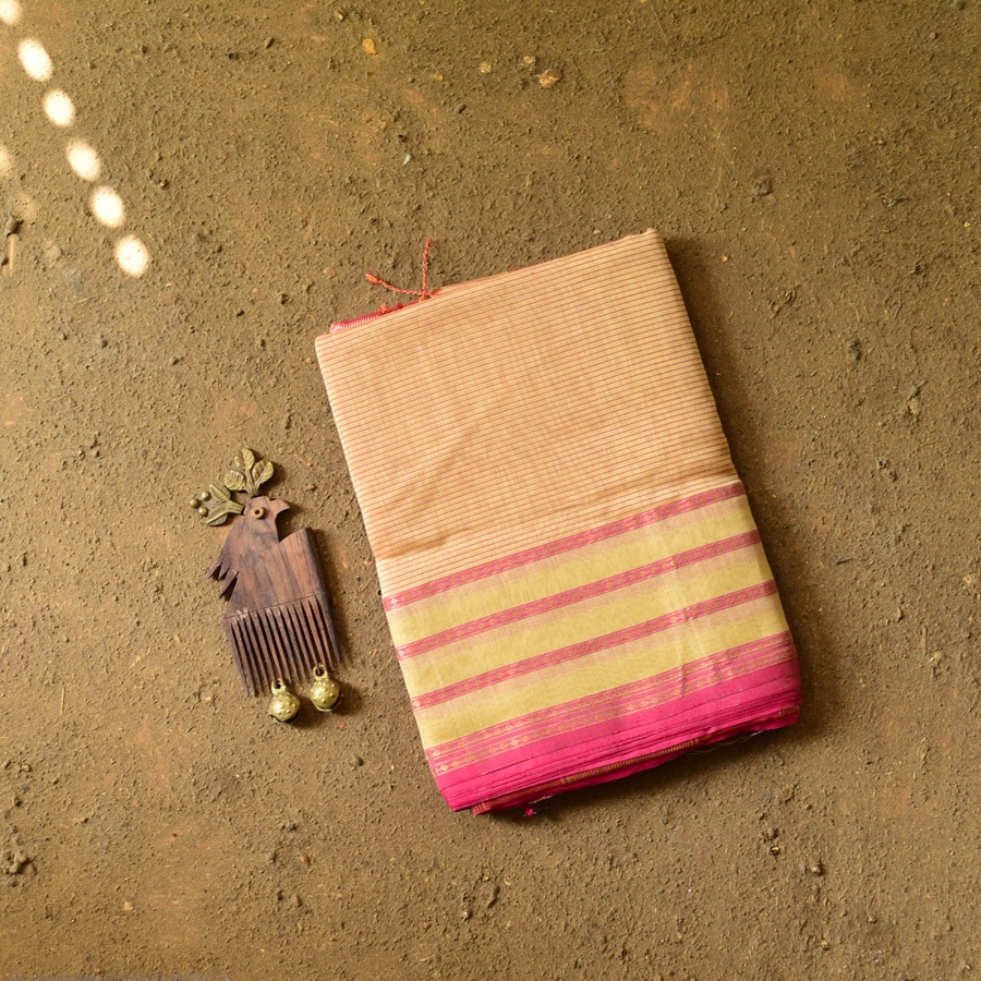 buy Handloom Self Stripes Maheshwari Silk Saree