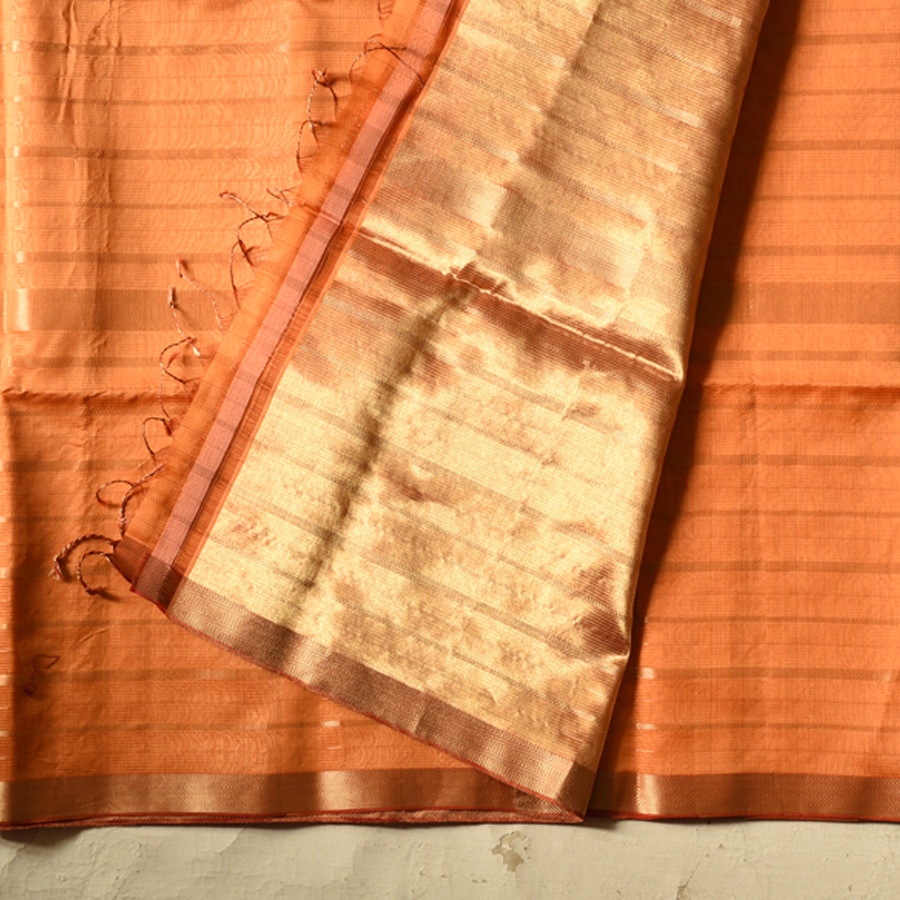 buy Handwoven Maheshwari Silk Saree With Zari Pallu & Stripes