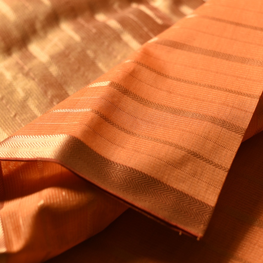 buy Handwoven Maheshwari Silk Saree With Zari Pallu & Stripes