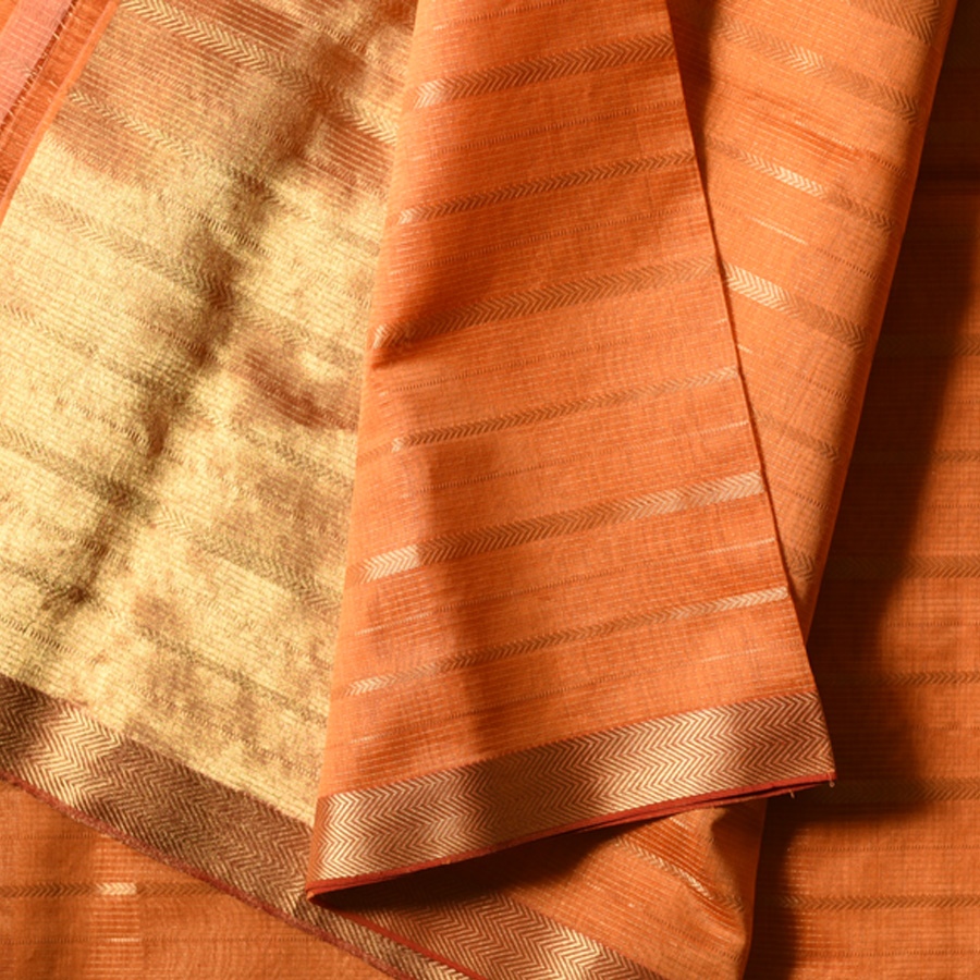 buy Handwoven Maheshwari Silk Saree With Zari Pallu & Stripes