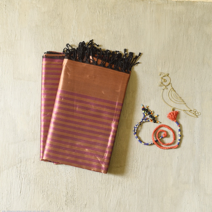 shop Maheshwari - Dress Material (Top & Dupatta) - Rani Pink & Copper