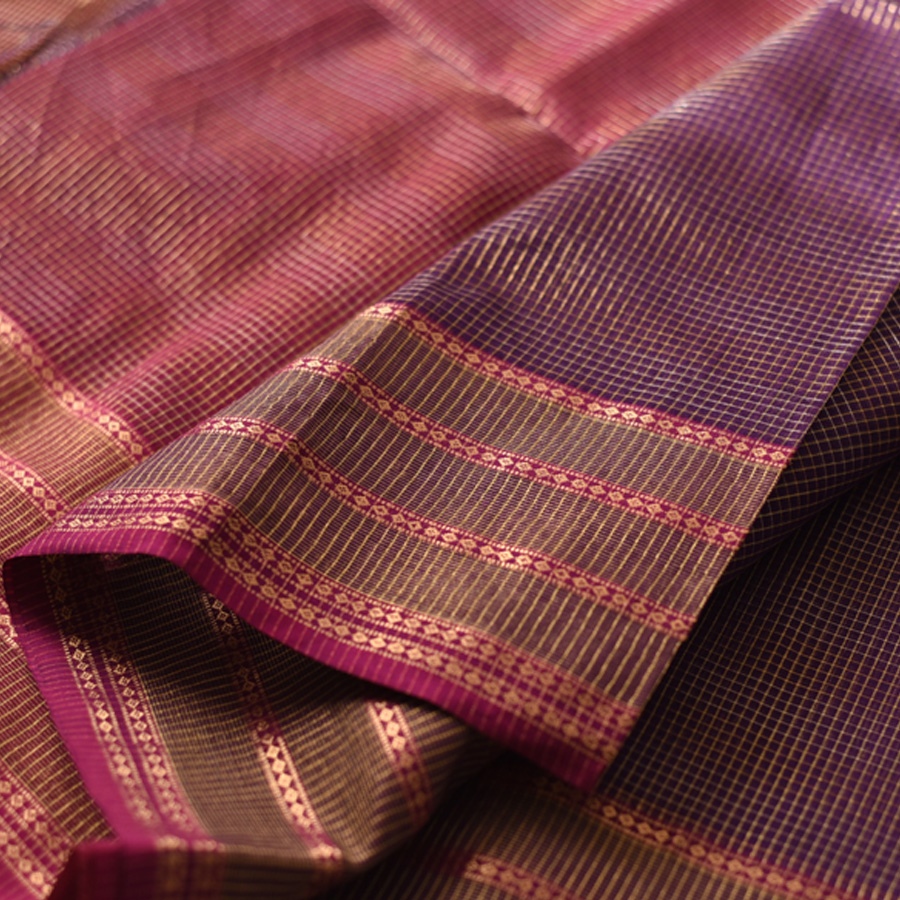 buy Handwoven Maheshwari Zari Checks Silk Saree