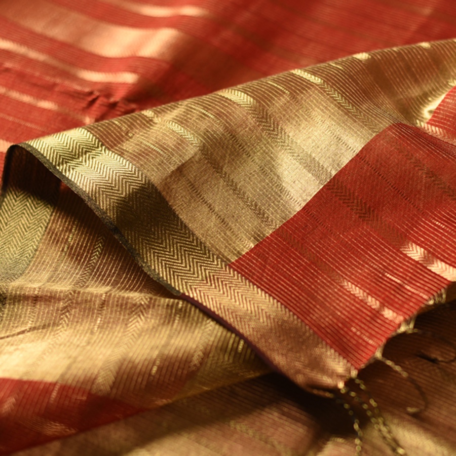 buy Maheshwari Silk Stripe Saree With Zari Border