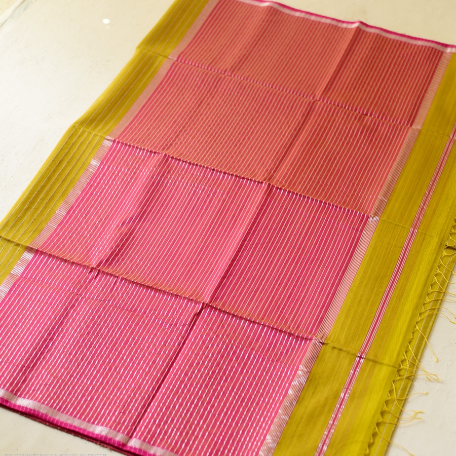buy Zari Stripes Maheshwari Handloom Silk Saree