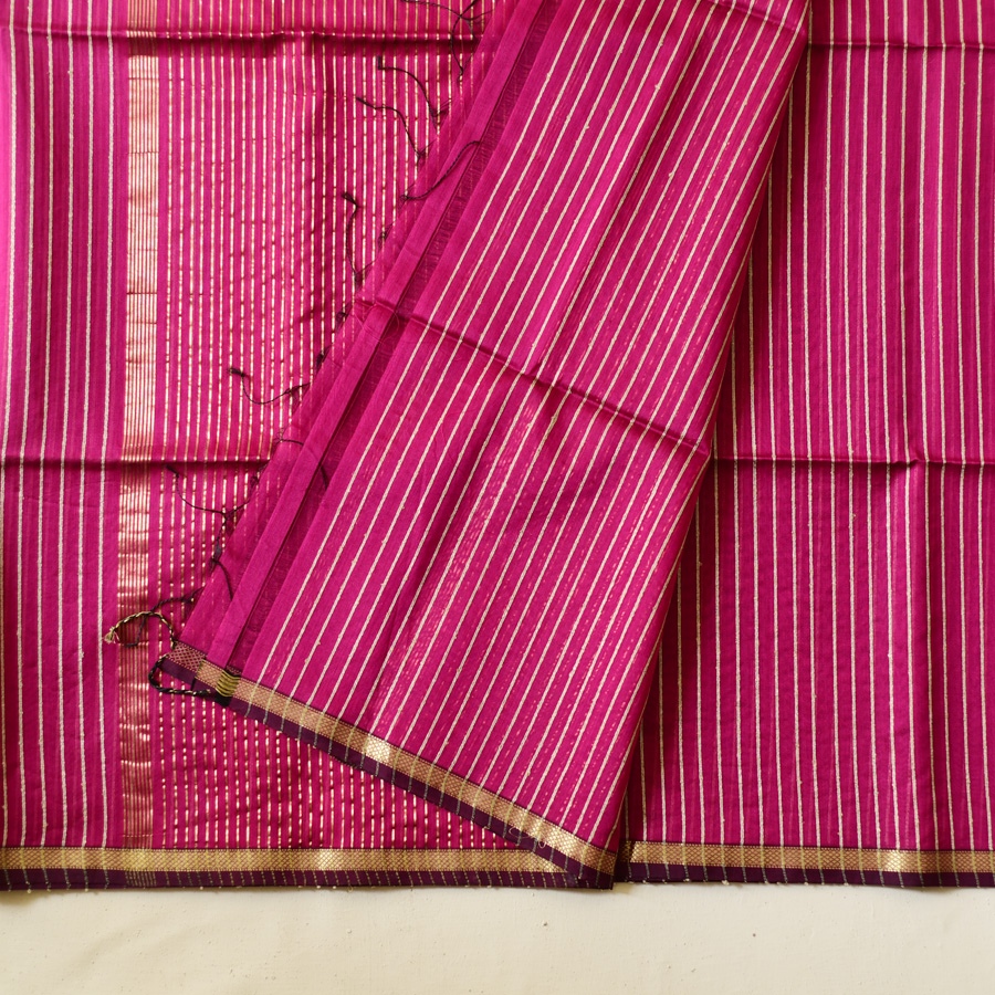 buy Handloom Rani Pink Maheshwari Silk Saree