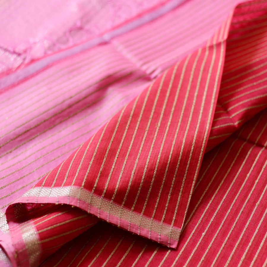 buy Handloom Maheshwari Saree ~ Red With Pink Pallu