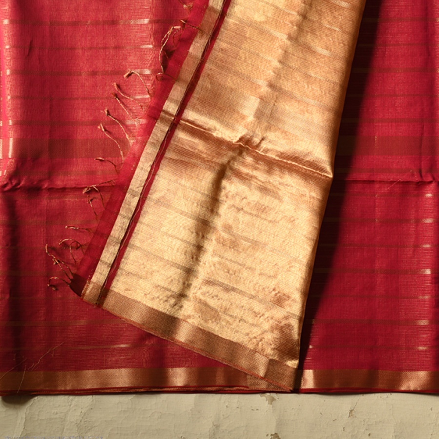 buy Handwoven Maheshwari Stripe Silk & Zari Saree