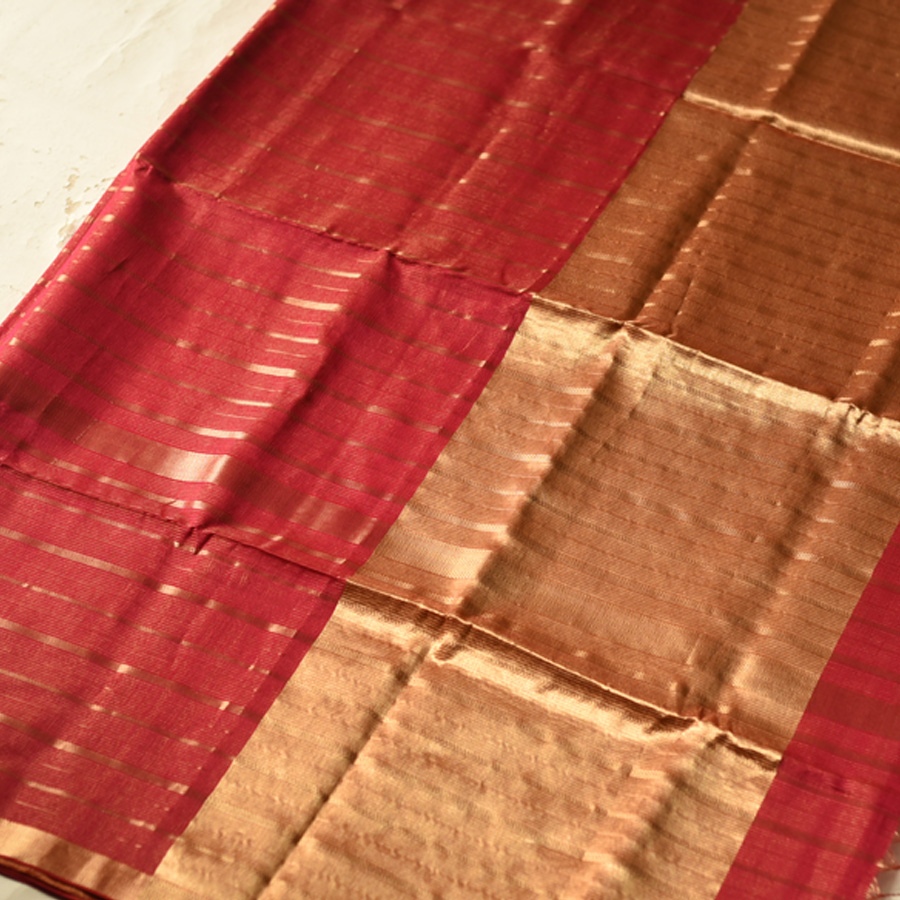 buy Handwoven Maheshwari Stripe Silk & Zari Saree