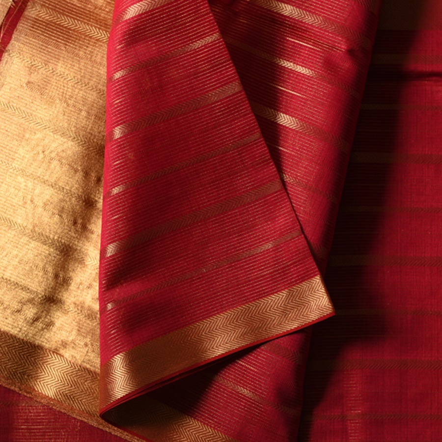 buy Handwoven Maheshwari Stripe Silk & Zari Saree