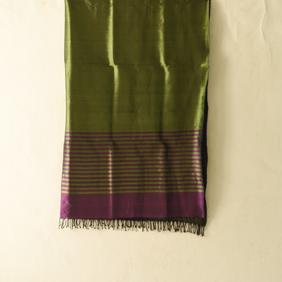 shop Maheshwari - Zari Stripes Dress Material (Top & Dupatta) - Purple & Green