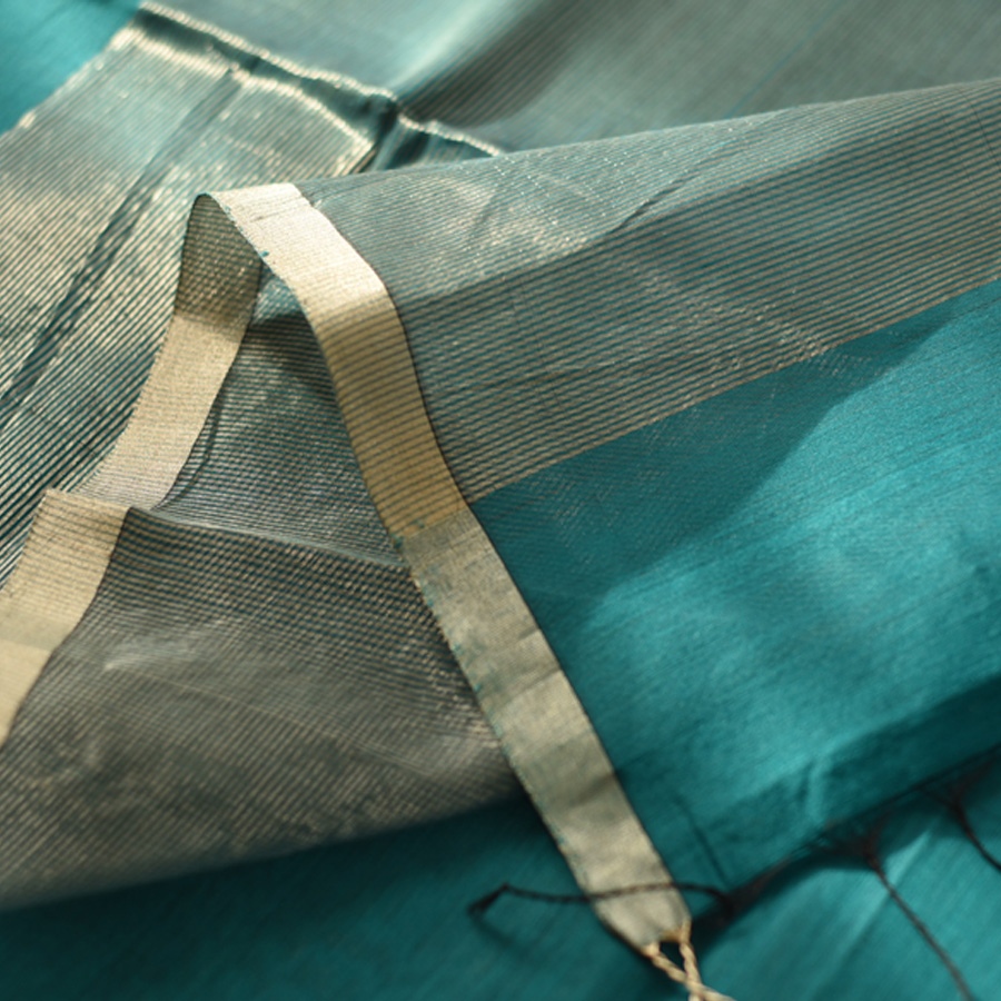 buy Handloom Maheshwari Silk & Zari Saree ~ Teal