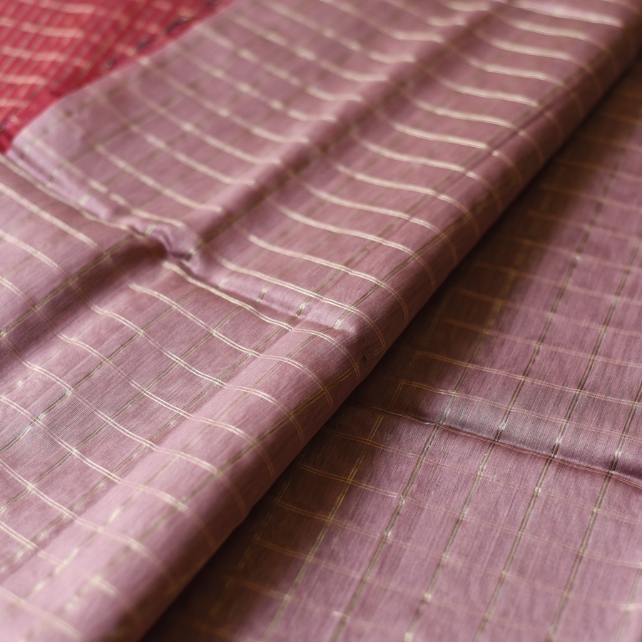 buy Handloom Maheshwari Silk Saree With Golden Zari Checks