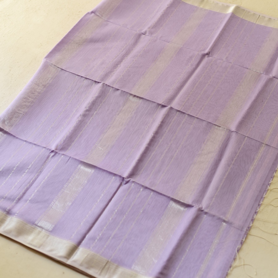 buy Handloom Silver Zari Border Maheshwari Silk Saree ~ Purple