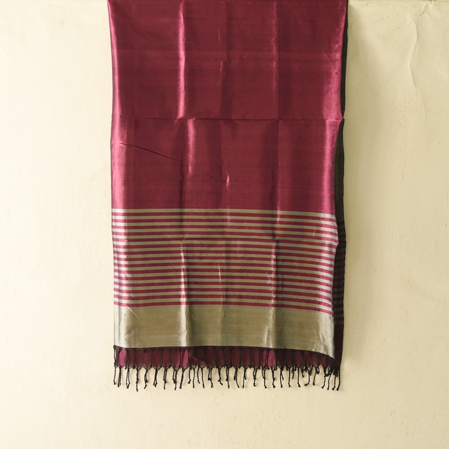 shop Maheshwari Silk Dress Material (Top & Dupatta) - Rani Pink & Silver