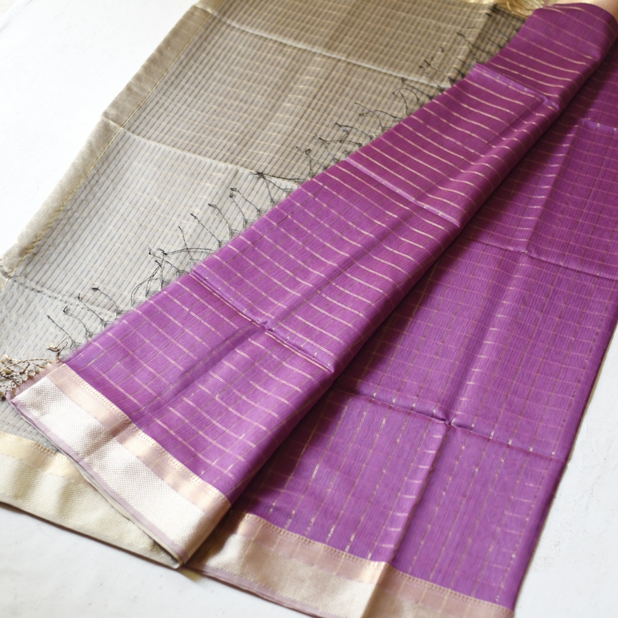 buy Handloom Maheshwari Silk Saree ~ Zari Pallu