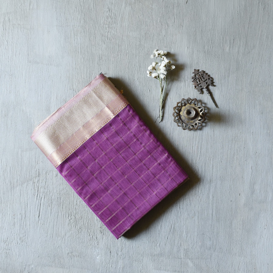 buy Handloom Maheshwari Silk Saree ~ Zari Pallu