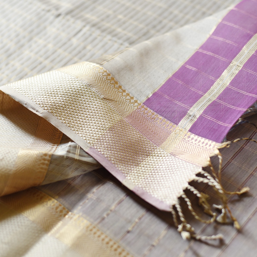 buy Handloom Maheshwari Silk Saree ~ Zari Pallu