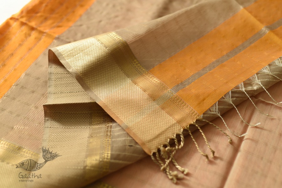 buy Handwoven Maheshwari Checks Saree - Yellow