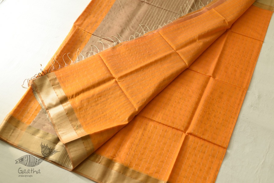 buy Handwoven Maheshwari Checks Saree - Yellow