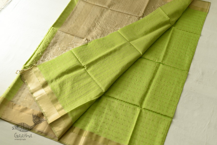 buy Handwoven Maheshwari Checks Saree - Liril Green Color