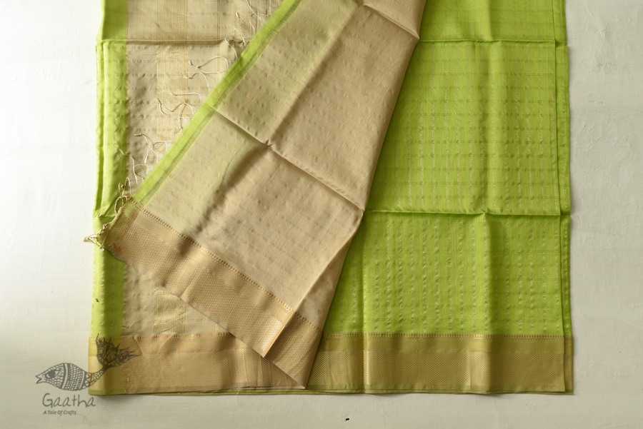 buy Handwoven Maheshwari Checks Saree - Liril Green Color