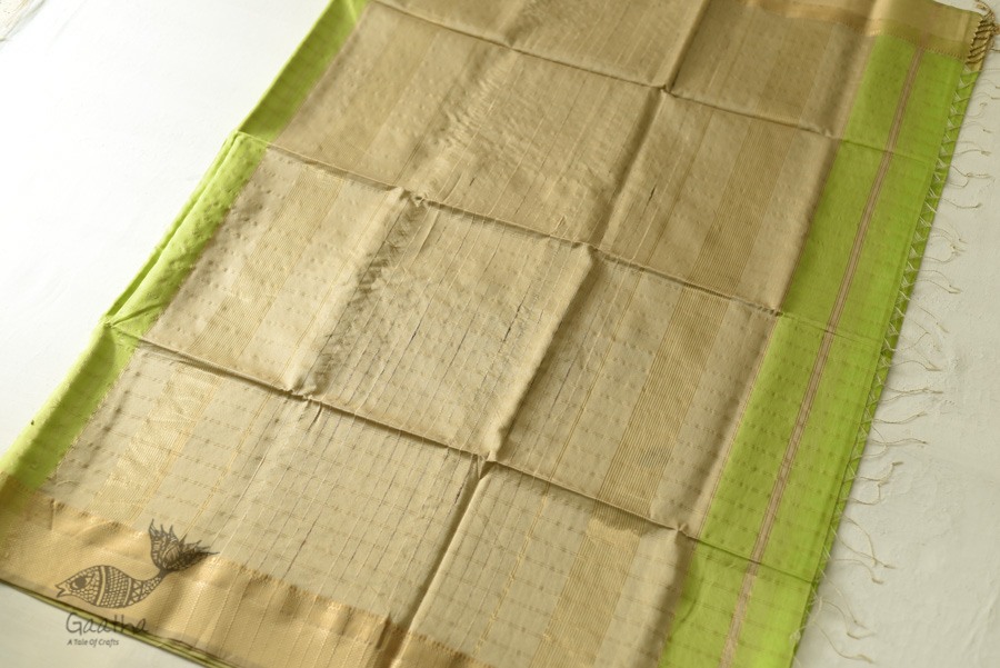 buy Handwoven Maheshwari Checks Saree - Liril Green Color