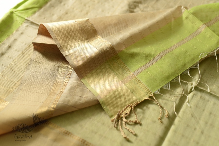 buy Handwoven Maheshwari Checks Saree - Liril Green Color