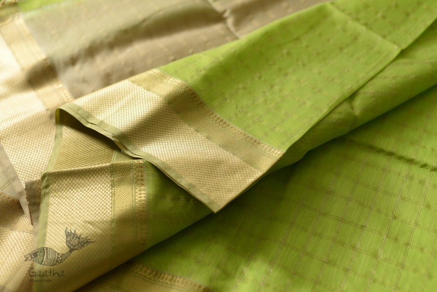 buy Handwoven Maheshwari Checks Saree - Liril Green Color