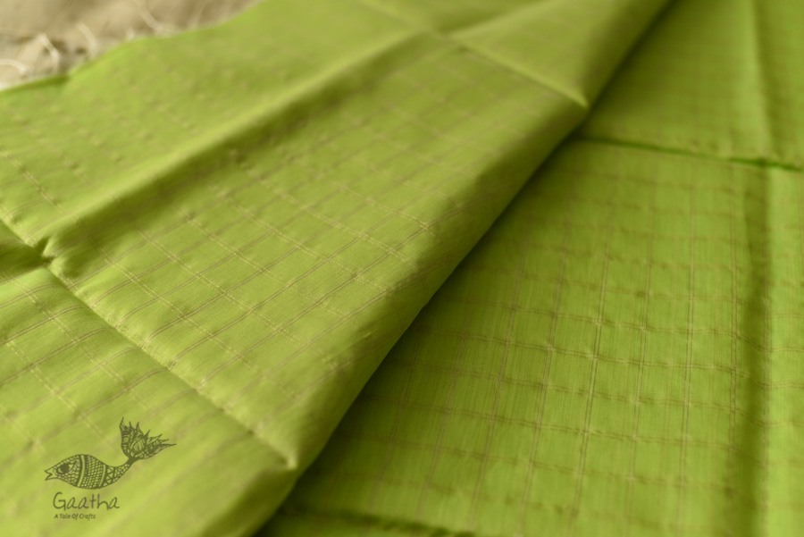 buy Handwoven Maheshwari Checks Saree - Liril Green Color