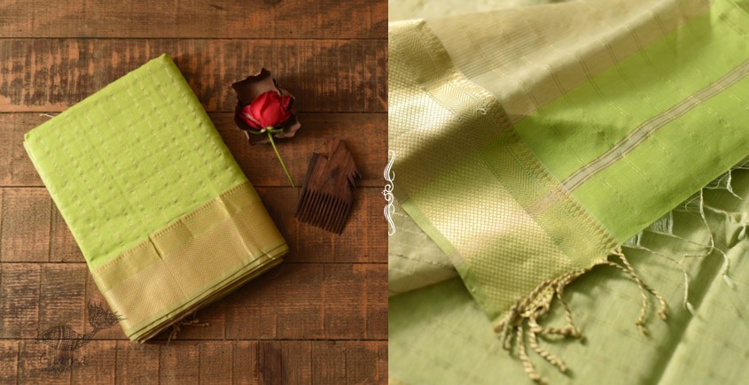 buy Handwoven Maheshwari Checks Saree - Liril Green Color