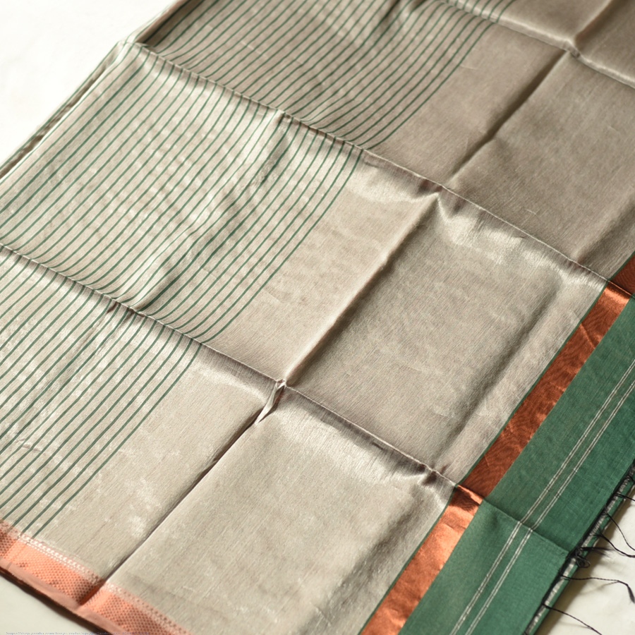 shop Maheshwari Handloom | Allover Zari Stripe Green Saree