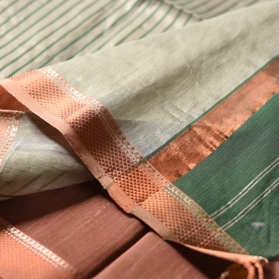shop Maheshwari Handloom | Allover Zari Stripe Green Saree