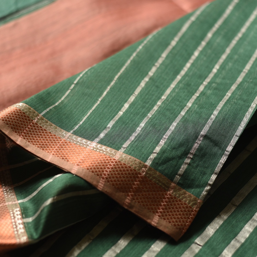 shop Maheshwari Handloom | Allover Zari Stripe Green Saree