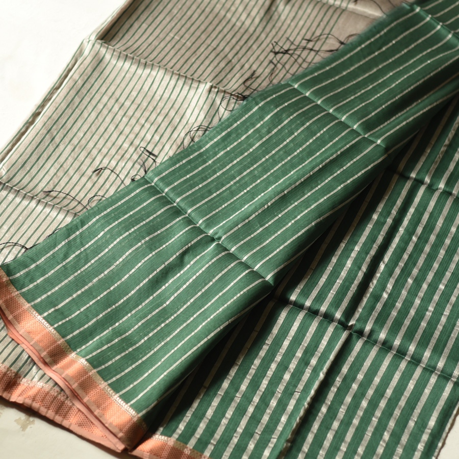 shop Maheshwari Handloom | Allover Zari Stripe Green Saree