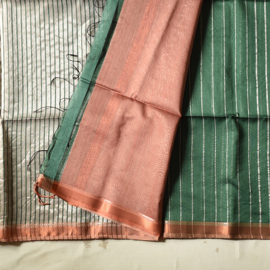 shop Maheshwari Handloom | Allover Zari Stripe Green Saree