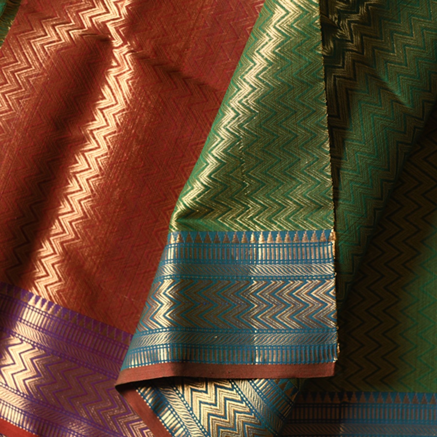 buy Handwoven Maheshwari Silk & Zari Green Saree ( Zari Brocade)