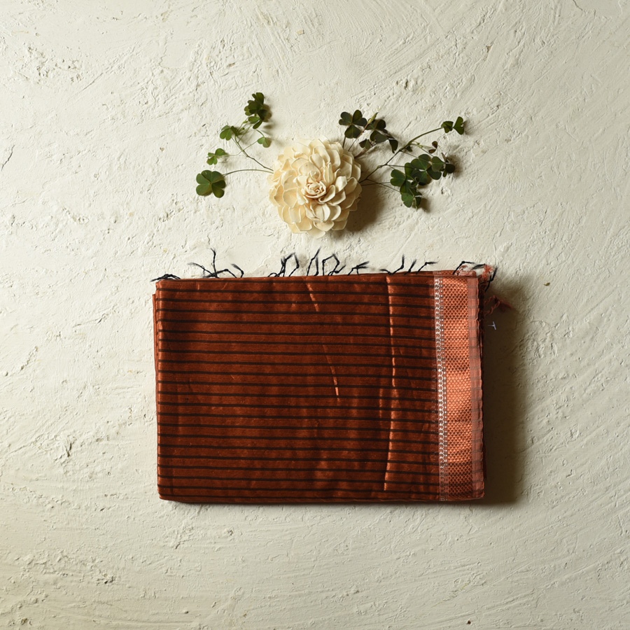 shop All over Zari Stripe Saree - Copper Brown