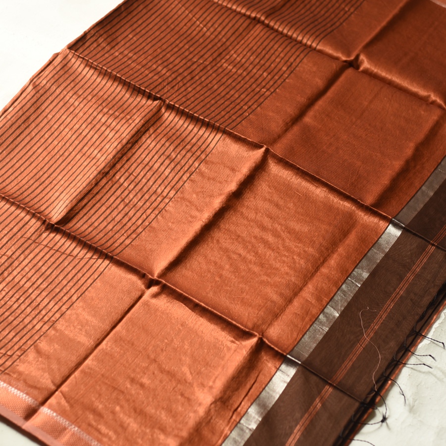shop All over Zari Stripe Saree - Copper Brown