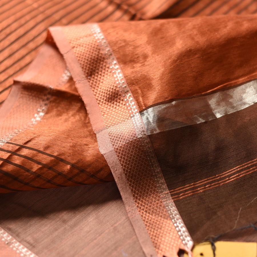 shop All over Zari Stripe Saree - Copper Brown